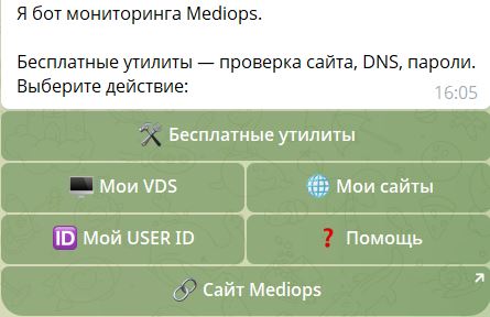 Меню бота Mediops в Telegram